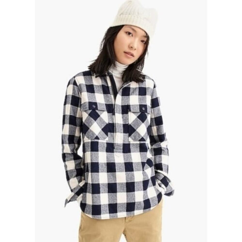 J. Crew Buffalo Check Blue Half Zip Shirt Jacket Shacket Small